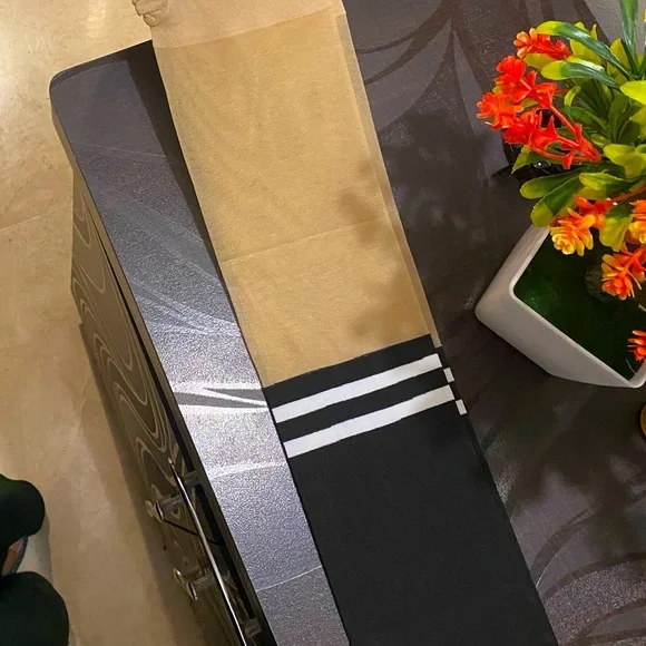 Black And Nude Patchwork Striped Pantyhose Stockings -NEW - Picture 6 of 7